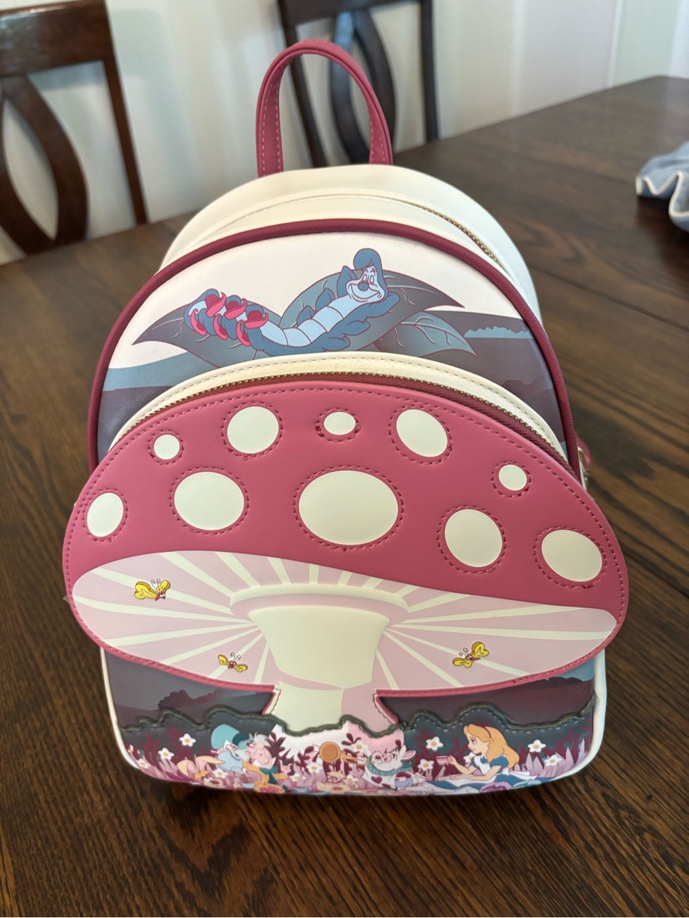 Loungefly Pink & Cream Alice Mushroom Mini Backpack
